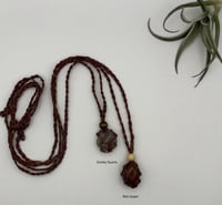 Image 1 of Macrame Crystal Necklace with Wood Bead - Taupe/Rust