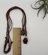 Image 2 of Macrame Crystal Necklace with Wood Bead - Taupe/Rust