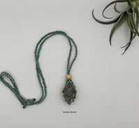Image 1 of Macrame Crystal Necklace with Wood Bead - Teal