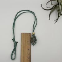 Image 2 of Macrame Crystal Necklace with Wood Bead - Teal