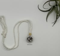 Image 1 of Macrame Crystal Necklace with Wood Bead - White