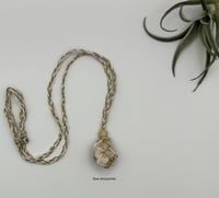 Image 1 of Macrame Crystal Necklace with Wood Bead - White/Khaki
