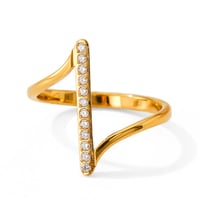 Image 1 of Pavé Minimalist Gold Bar Ring With Shimmering Crystals