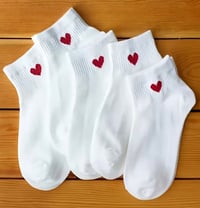 Image 1 of White socks Red heart on side 