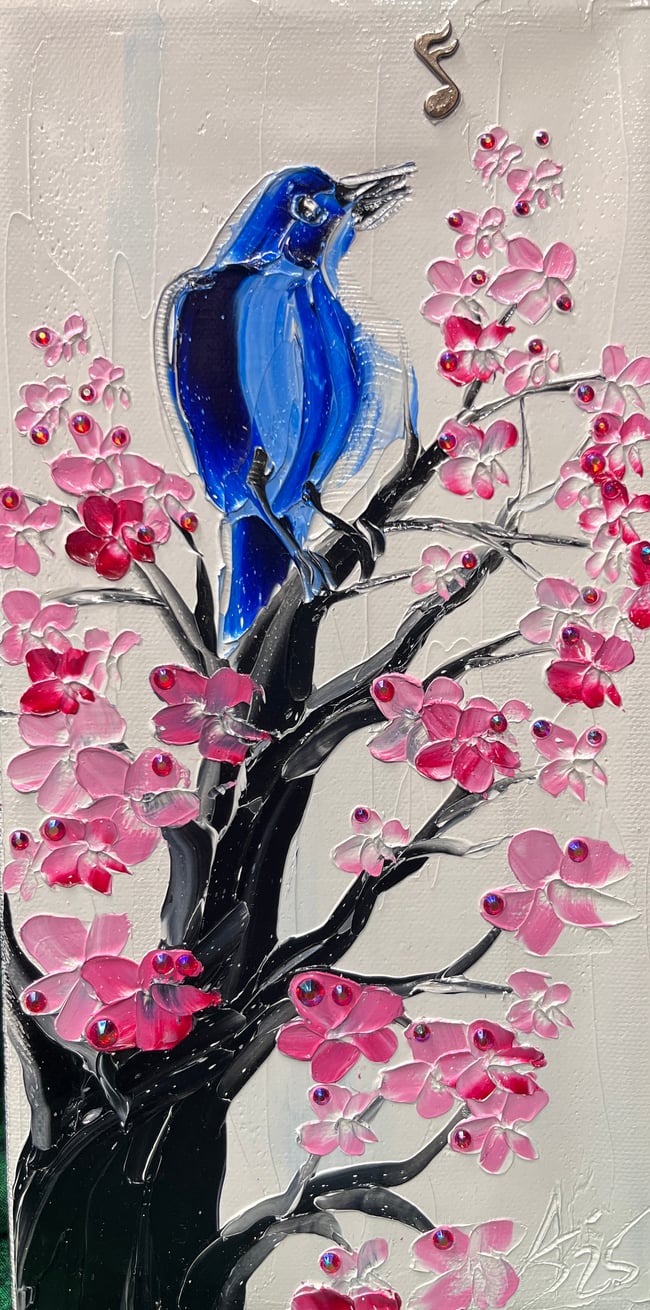 “Singing in the Sakura” - 6”x12” oil on canvas, ready to ship TODAY!