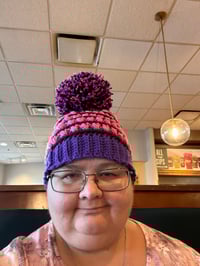 Image 1 of Crochet tri-color puff beanie