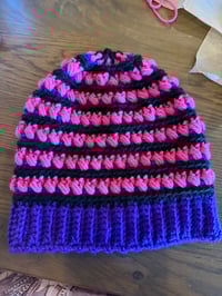 Image 2 of Crochet tri-color puff beanie