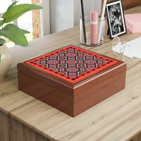 Image 4 of Jewelry Box - Red Geometric Mosaic Keepsake Box