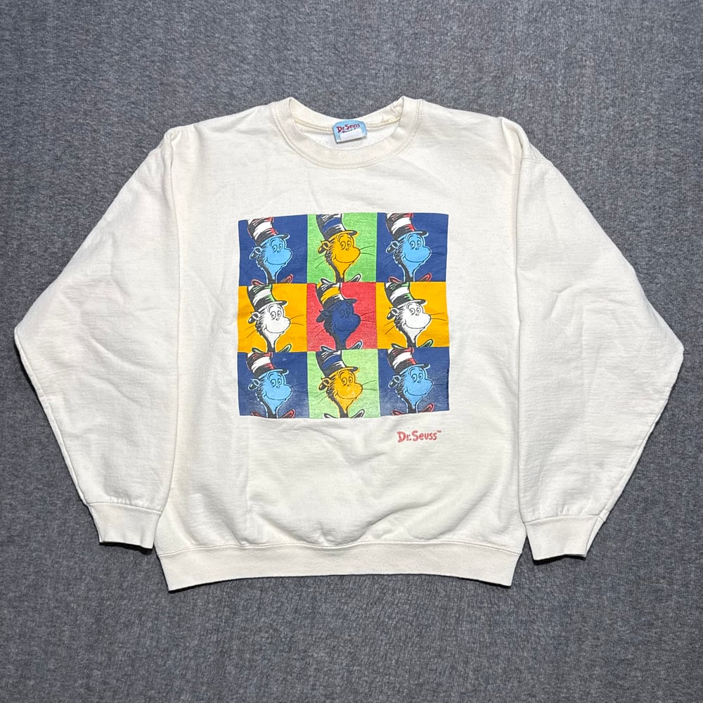 Image of 1990s Dr Seuss Cat in the Hat Pop Art Graphic Crewneck Sweatshirt 
