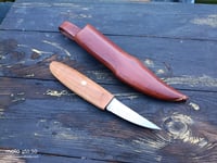 Image 2 of Slöyd Knife Wild Cherry Handle Wood Carving Puukko Style Leather Sheath 