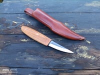 Image 3 of Slöyd Knife Wild Cherry Handle Wood Carving Puukko Style Leather Sheath 