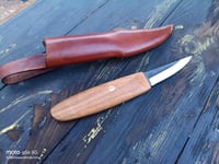 Image 4 of Slöyd Knife Wild Cherry Handle Wood Carving Puukko Style Leather Sheath 