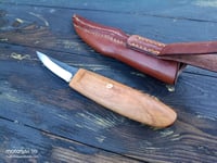 Image 5 of Slöyd Knife Wild Cherry Handle Wood Carving Puukko Style Leather Sheath 