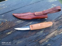 Image 6 of Slöyd Knife Wild Cherry Handle Wood Carving Puukko Style Leather Sheath 