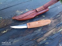 Image 7 of Slöyd Knife Wild Cherry Handle Wood Carving Puukko Style Leather Sheath 