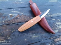Image 8 of Slöyd Knife Wild Cherry Handle Wood Carving Puukko Style Leather Sheath 