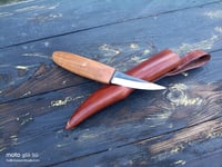 Image 9 of Slöyd Knife Wild Cherry Handle Wood Carving Puukko Style Leather Sheath 