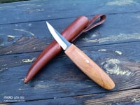 Image 10 of Slöyd Knife Wild Cherry Handle Wood Carving Puukko Style Leather Sheath 