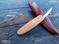 Image 11 of Slöyd Knife Wild Cherry Handle Wood Carving Puukko Style Leather Sheath 
