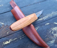 Image 13 of Slöyd Knife Wild Cherry Handle Wood Carving Puukko Style Leather Sheath 