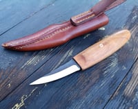 Image 1 of Slöyd Knife Wild Cherry Handle Wood Carving Puukko Style Leather Sheath 