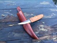 Image 14 of Slöyd Knife Wild Cherry Handle Wood Carving Puukko Style Leather Sheath 