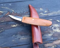 Image 15 of Slöyd Knife Wild Cherry Handle Wood Carving Puukko Style Leather Sheath 