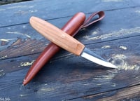 Image 16 of Slöyd Knife Wild Cherry Handle Wood Carving Puukko Style Leather Sheath 