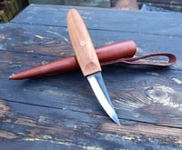 Image 17 of Slöyd Knife Wild Cherry Handle Wood Carving Puukko Style Leather Sheath 
