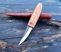 Image 19 of Slöyd Knife Wild Cherry Handle Wood Carving Puukko Style Leather Sheath 
