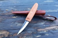 Image 20 of Slöyd Knife Wild Cherry Handle Wood Carving Puukko Style Leather Sheath 