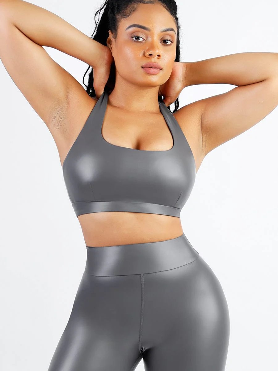 Ultra Elasticity Silver Film Sport Bra with Removable cups