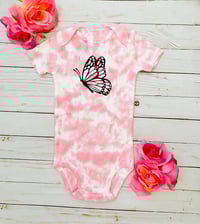 Image 1 of Pink Tie Dye Butterfly Girls Baby Bodysuit Boho Baby Top Baby Shower First Birthday Gift 