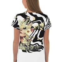 Image 3 of Fragments - All Over Print Crop Tee - Crop Top - Black and White - Botanical 