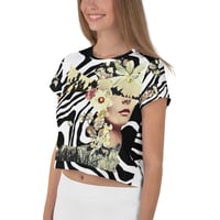 Image 4 of Fragments - All Over Print Crop Tee - Crop Top - Black and White - Botanical 