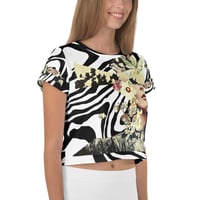 Image 2 of Fragments - All Over Print Crop Tee - Crop Top - Black and White - Botanical 