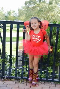 Image 1 of Love Bug Fluffy Tutu Leotard Bodysuit Girl’s Valentine’s Day Tulle Dress 