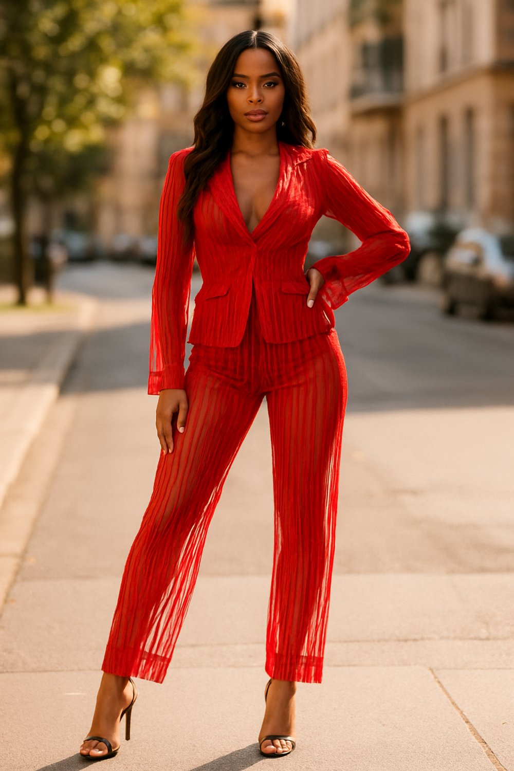 Image of "Red Hot" Sheer Pants Suit