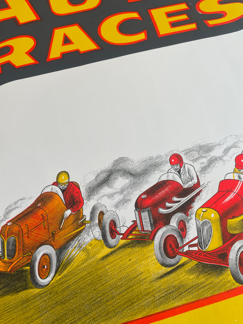 Image of Auto Races Woodcut Print