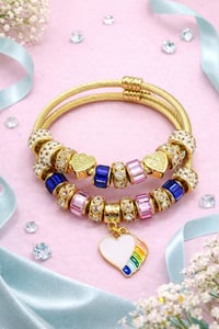 Image 1 of 2pc Heart & Harmony Gold Snake Charm Bracelet Stack