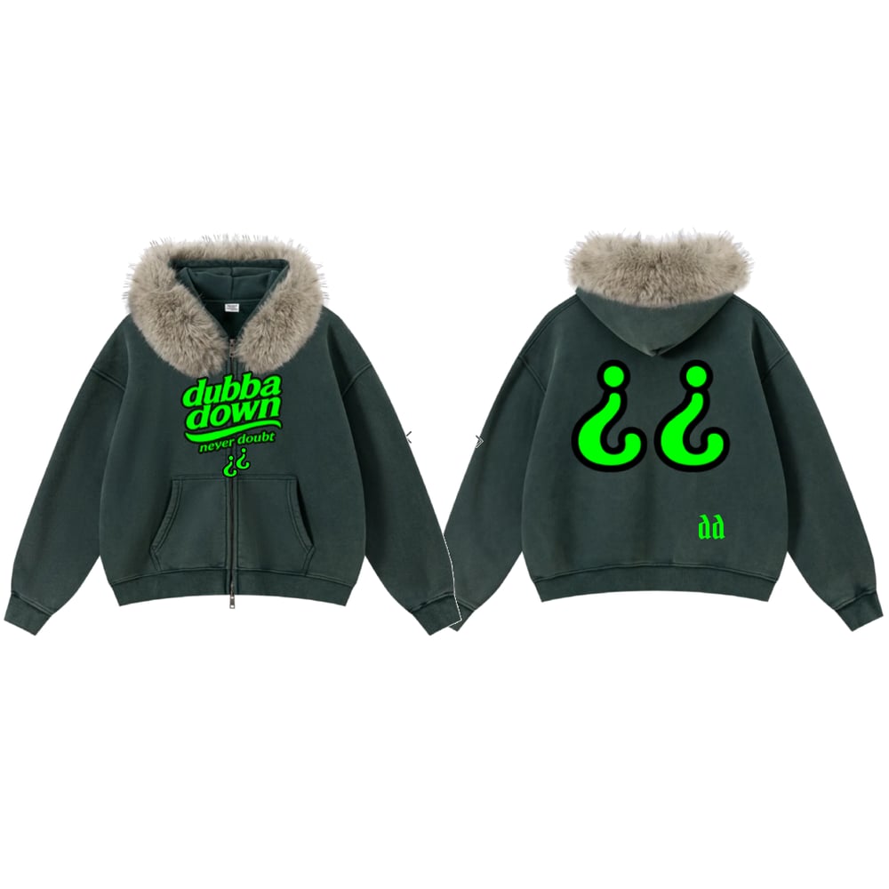 Image of Limited Edition Dubba Down Faux Fur Hoodie (Olive Green)
