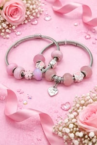 Image 1 of 2pc Arm Kandii Paws & Pink Snake Charm Bracelet Stack