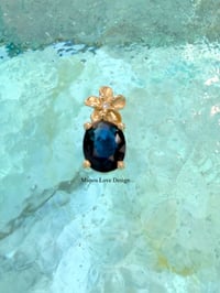 Image 1 of $650→$520(20% OFF)  14k solid gold plumeria with diamond oval sapphire  pendant 