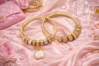 Image 1 of 2pc Pink Luxe Snake Charm Bracelet Stack