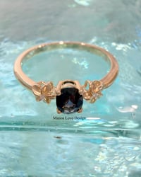 Image 1 of 14k solid gold two plumerias with oval diamond sapphire ring