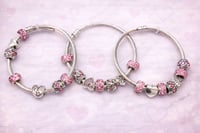 Image 1 of 3pc Pink hearts Snake Charm Bracelet Stack