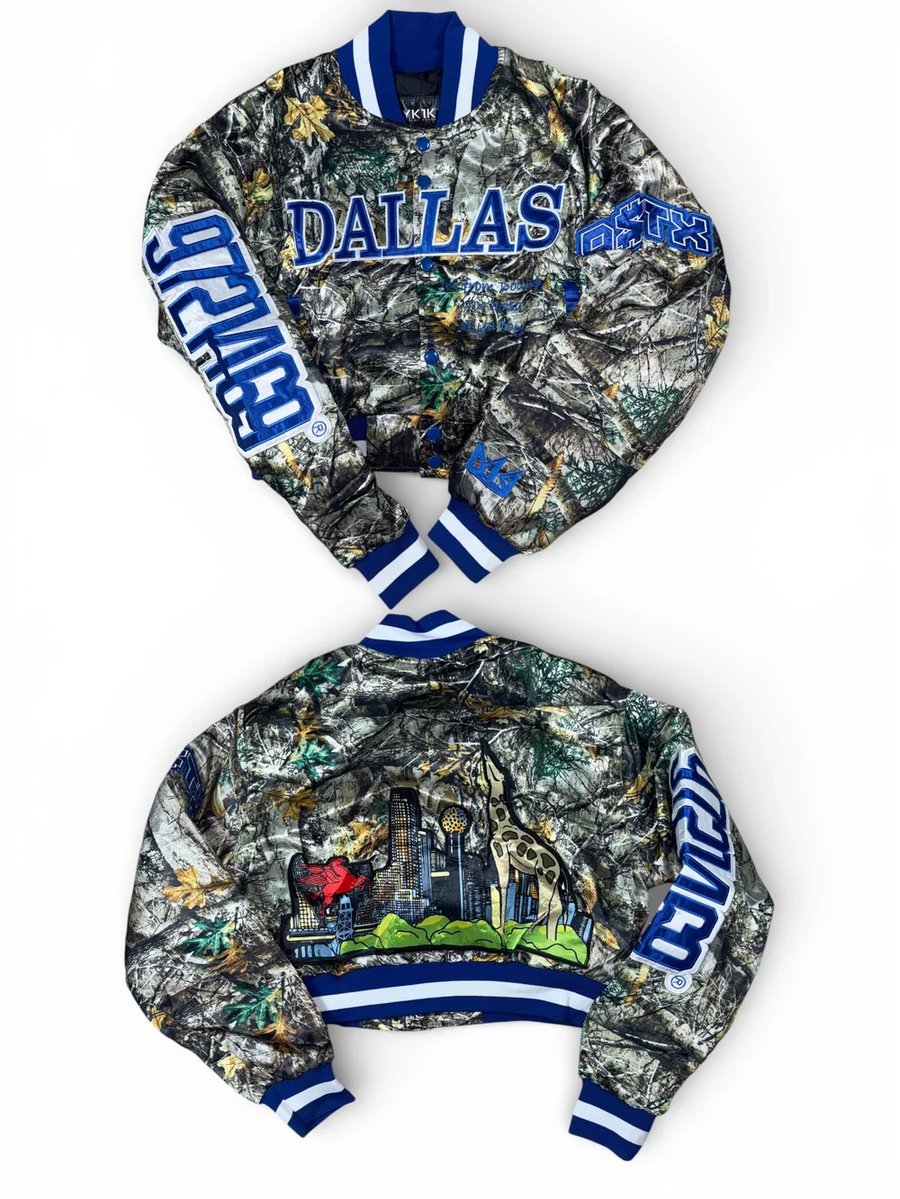 Image of Ladies Crop Hunters Camo Dallas City Collab Jacket