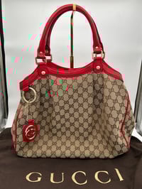 Image 1 of Gucci Sukey GG Canvas Red Leather Top Handle Shoulder Bag