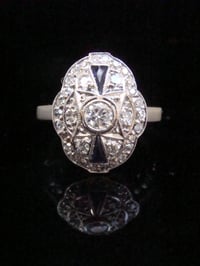 Image 1 of ART DECO FRENCH 18CT WHITE GOLD NATURAL SAPPHIRE DIAMOND CLUSTER RING