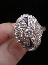Image 4 of ART DECO FRENCH 18CT WHITE GOLD NATURAL SAPPHIRE DIAMOND CLUSTER RING